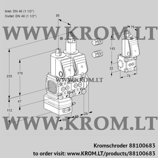 Kromschroder VCD 2E40R/40R05FD-25LWR3/PPPP/BSPP, 88100683 pressure regulator, 88100683