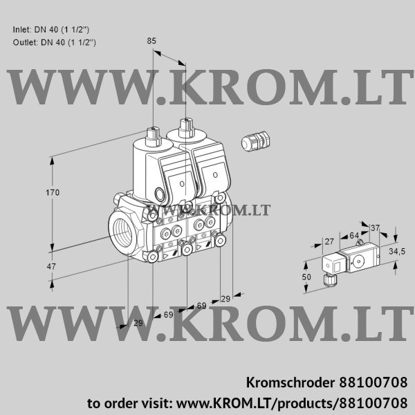 Kromschroder VCS 2E40R/40R05NNWR/3-PP/4-PP, 88100708 double solenoid valve, 88100708