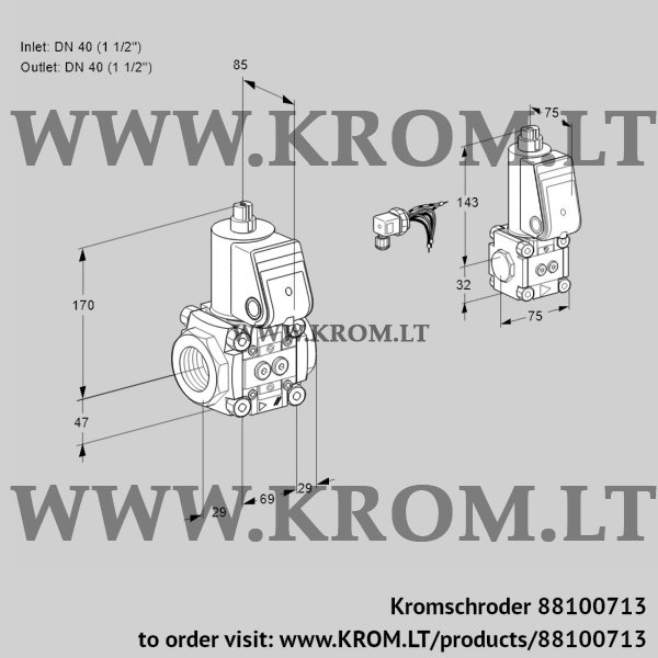 Kromschroder VAS 2E40R/40R05NWR/PP/BS, 88100713 gas solenoid valve, 88100713