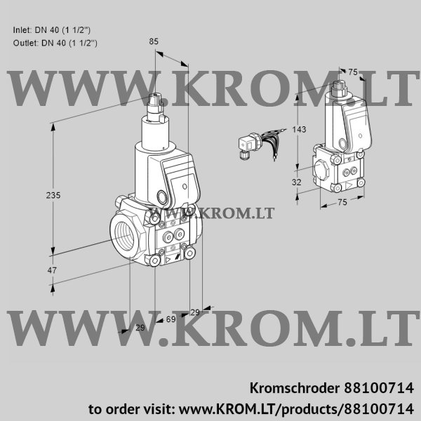 Kromschroder VAS 2E40R/40R05LWR/PP/BS, 88100714 gas solenoid valve, 88100714