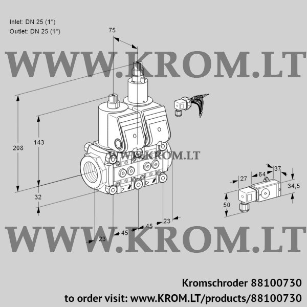 Kromschroder VCS 1E25R/25R05NLWR/2-PP/PPPP, 88100730 double solenoid valve, 88100730