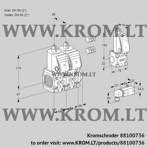 Kromschroder VCS 2E50R/50R05FNNWR3/-4PP/PPBS, 88100736 double solenoid valve, 88100736