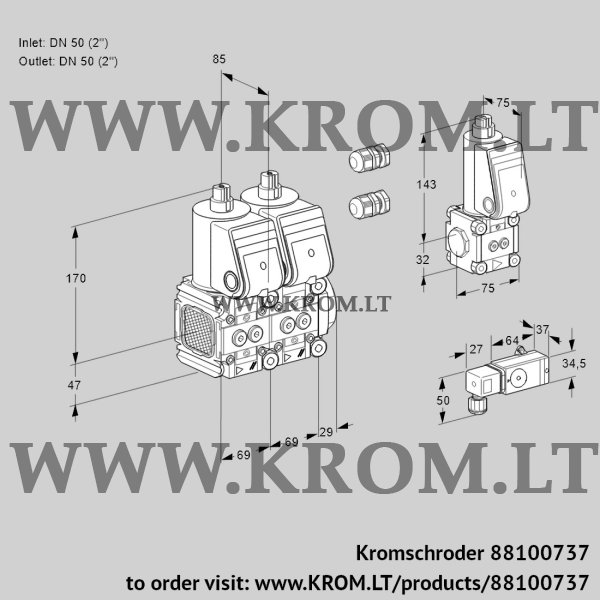 Kromschroder VCS 2E50R/50R05FNNQR3/-4PP/PPBS, 88100737 double solenoid valve, 88100737