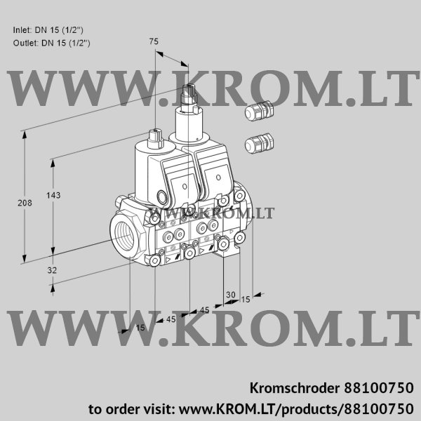 Kromschroder VCS 1E15R/15R05NLVWR3/PPPP/PPPP, 88100750 double solenoid valve, 88100750