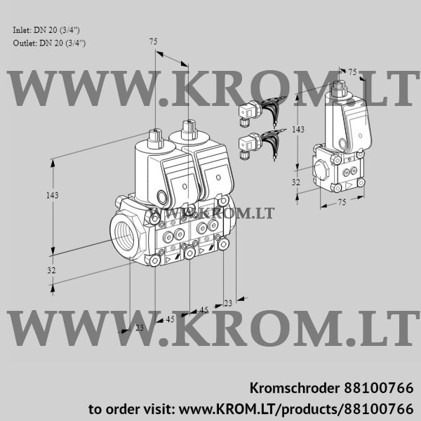 Kromschroder VCS 1E20R/20R05NNWR6/PPPP/PPBS, 88100766 double solenoid valve, 88100766