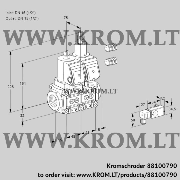 Kromschroder VCS 1E15R/15R05NLWGR3/PP-3/PPPP, 88100790 double solenoid valve, 88100790