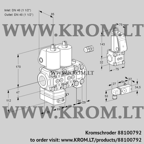 Kromschroder VCD 2E40R/40R05D-25NVWL/PPBS/2-PP, 88100792 pressure regulator, 88100792