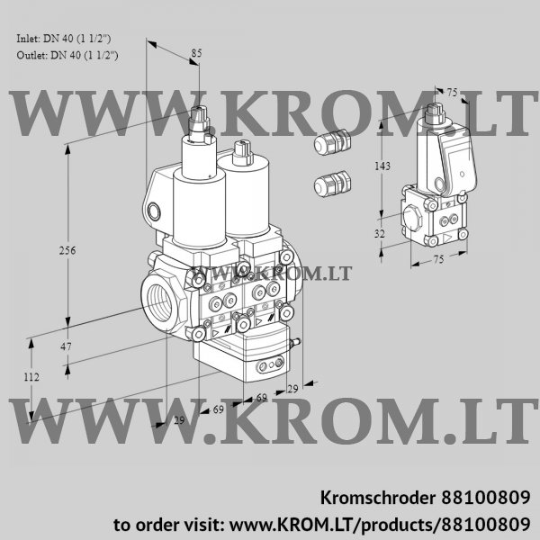 Kromschroder VCH 2E40R/40R05LHEQSL3/PPBS/PPPP, 88100809 flow rate regulator, 88100809