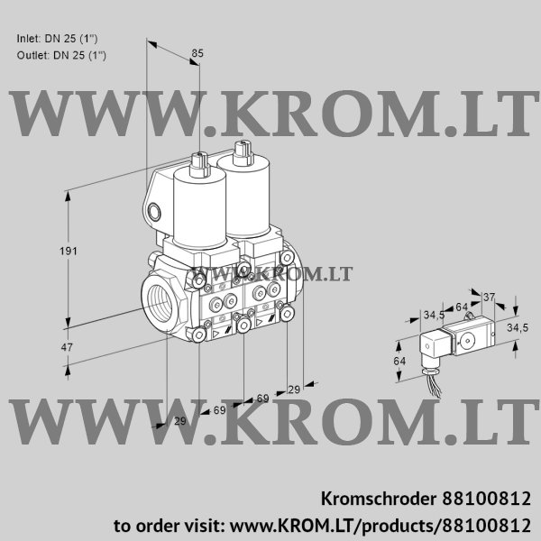 Kromschroder VCS 2T25N/25N05NNQSL/3-MM/MMMM, 88100812 double solenoid valve, 88100812