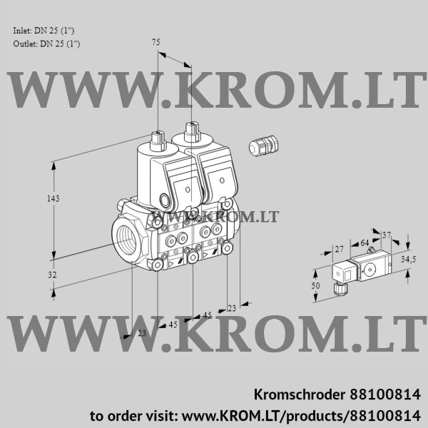 Kromschroder VCS 1E25R/25R05NNWR/3-PP/4-PP, 88100814 double solenoid valve, 88100814