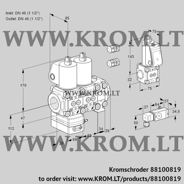 Kromschroder VCD 2E40R/40R05D-25NVWL3/PPBS/2--2, 88100819 pressure regulator, 88100819