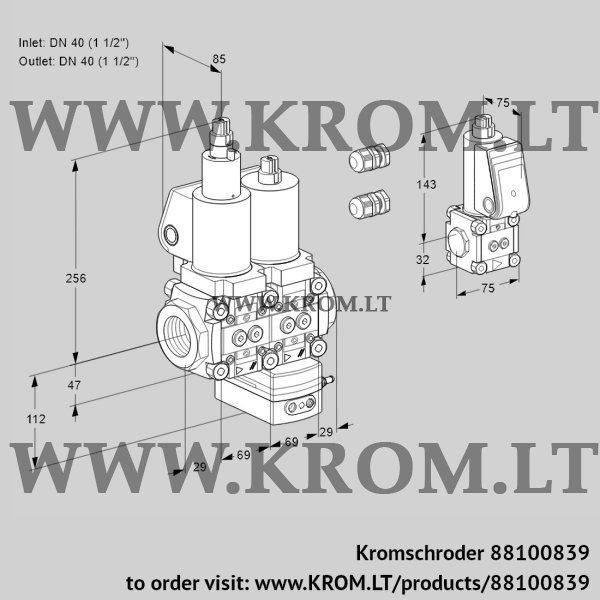 Kromschroder VCH 2E40R/40R05LHEQSL3/PPBS/PPPP, 88100839 flow rate regulator, 88100839