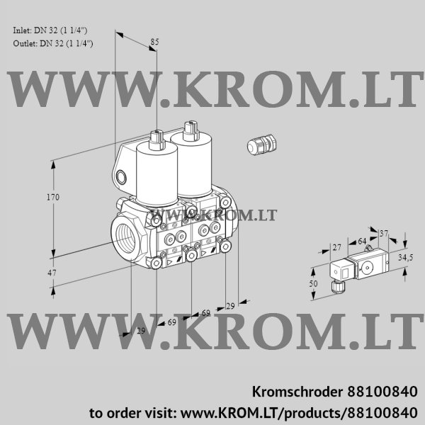 Kromschroder VCS 2E32R/32R05NNKL/PPPP/2-MM, 88100840 double solenoid valve, 88100840