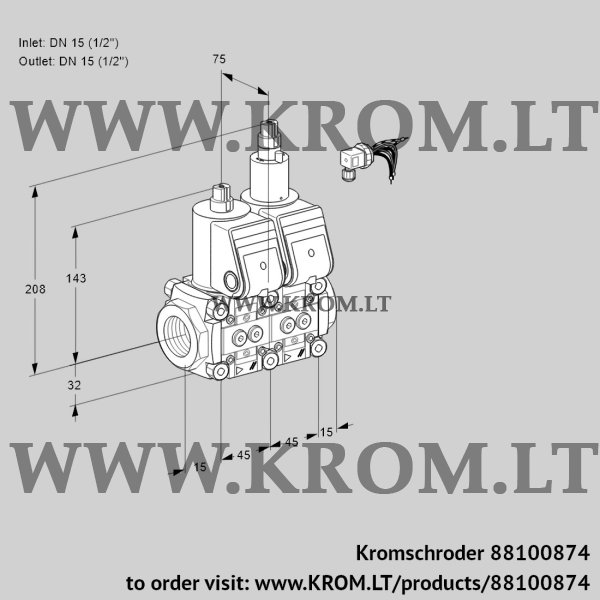 Kromschroder VCS 1E15R/15R05NLWR/PPPP/PPPP, 88100874 double solenoid valve, 88100874