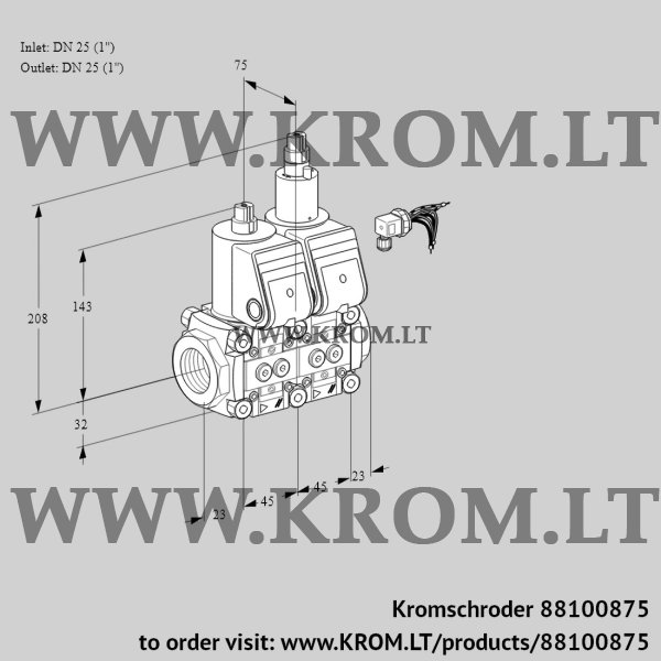 Kromschroder VCS 1E25R/25R05NLWR/PPPP/PPPP, 88100875 double solenoid valve, 88100875