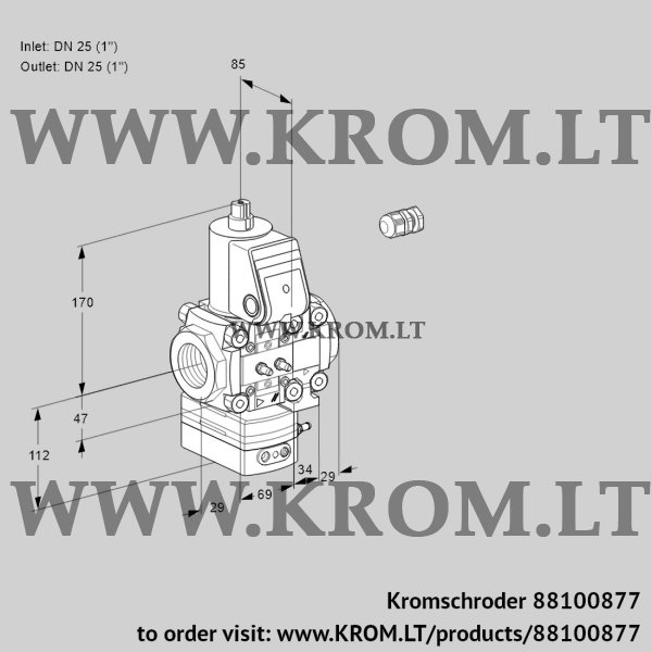 Kromschroder VAH 2E25R/25R05HEVQR/MM/PP, 88100877 flow rate regulator, 88100877