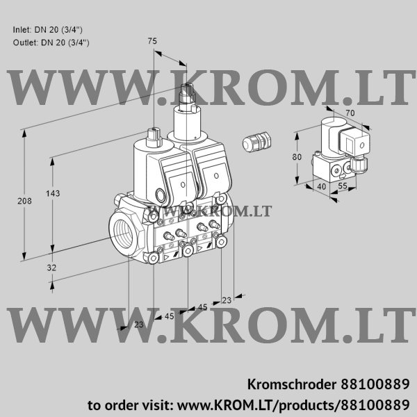 Kromschroder VCS 1E20R/20R05NLWR/MMMM/PPBY, 88100889 double solenoid valve, 88100889