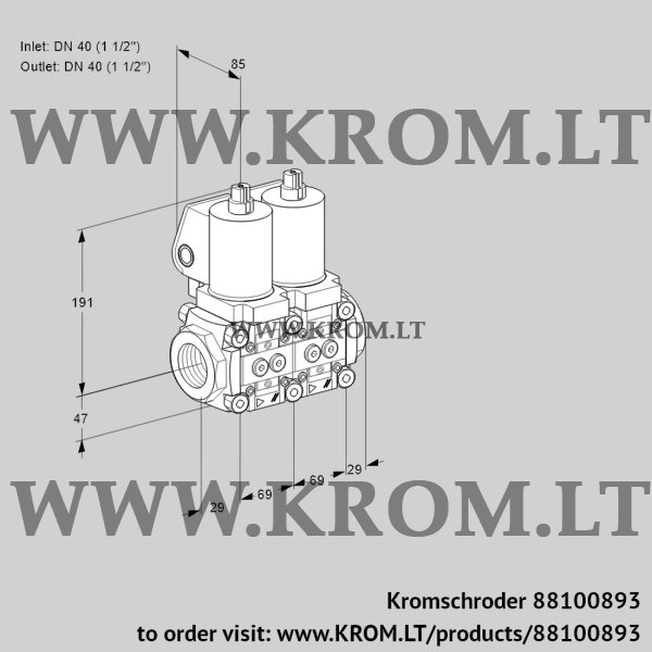 Kromschroder VCS 2T40N/40N05NNQSL/PPPP/PPPP, 88100893 double solenoid valve, 88100893