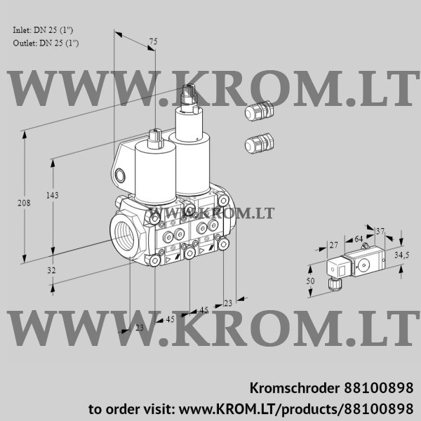 Kromschroder VCS 1E25R/25R05NLQL3/PPPP/PP-2, 88100898 double solenoid valve, 88100898