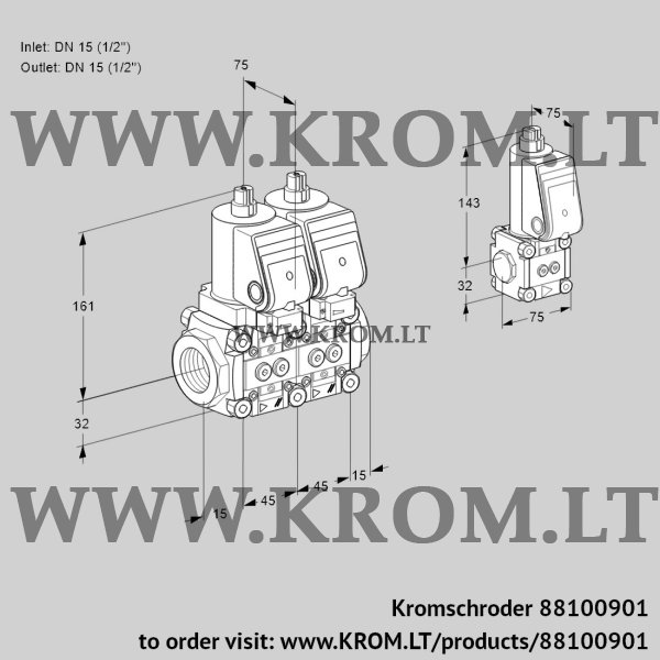 Kromschroder VCS 1T15N/15N05NNQSR/PPPP/PPBS, 88100901 double solenoid valve, 88100901