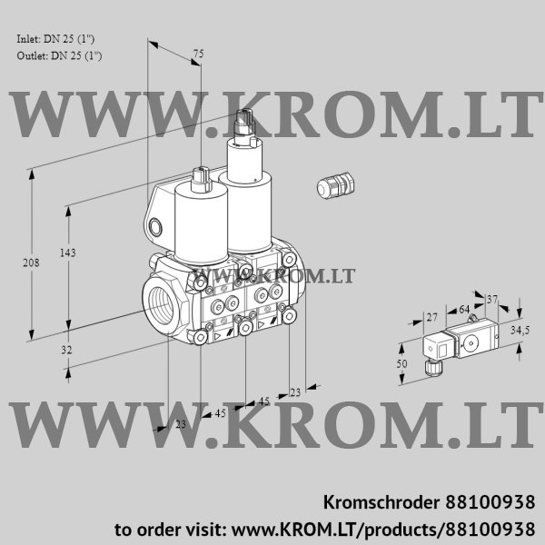 Kromschroder VCS 1E25R/25R05NLQL/PPPP/PP-2, 88100938 double solenoid valve, 88100938