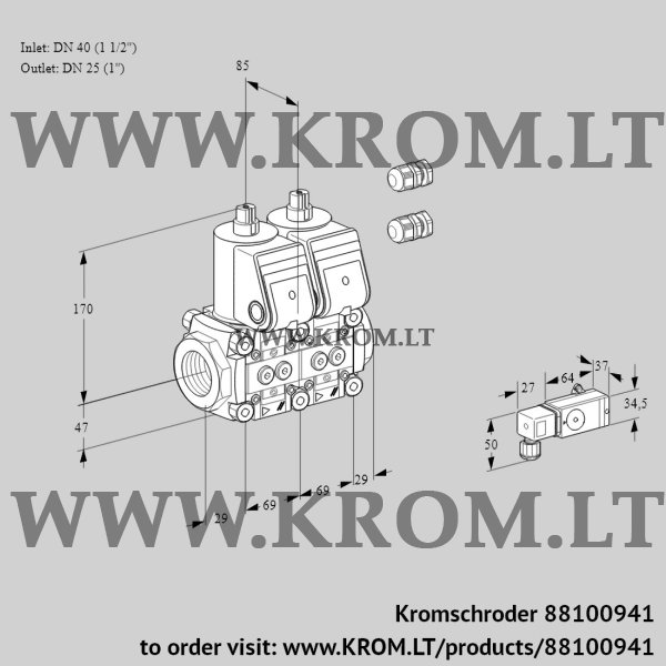 Kromschroder VCS 2E40R/25R05NNWR3/PPPP/PP-4, 88100941 double solenoid valve, 88100941