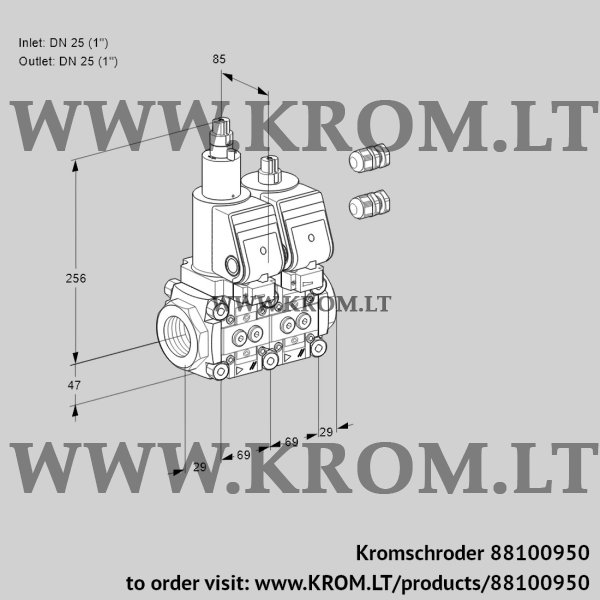 Kromschroder VCS 2T25N/25N05LNWSR3/PPPP/PPPP, 88100950 double solenoid valve, 88100950