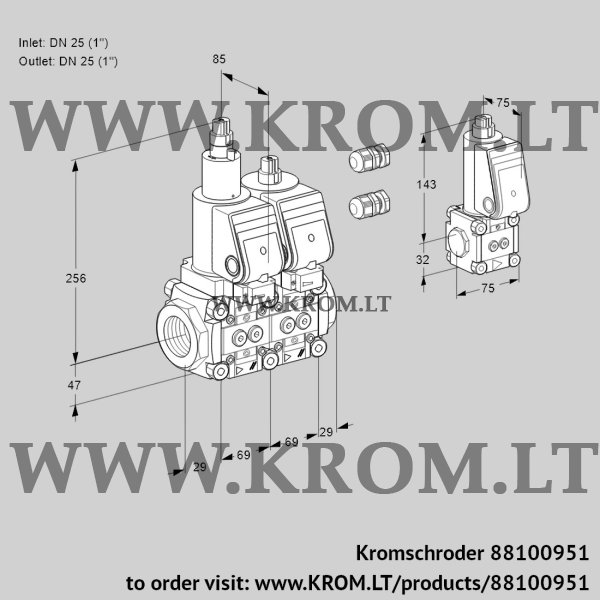 Kromschroder VCS 2T25N/25N05LNWSR3/PPPP/PPBS, 88100951 double solenoid valve, 88100951