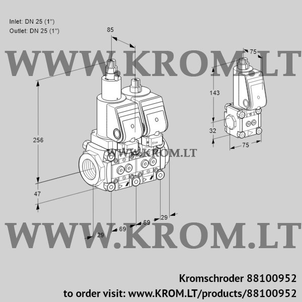 Kromschroder VCS 2T25N/25N05LNQSR/PPPP/PPBS, 88100952 double solenoid valve, 88100952