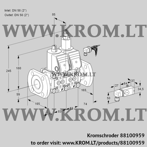 Kromschroder VCS 3E50F/50F05NLWR/3--4/-3PP, 88100959 double solenoid valve, 88100959