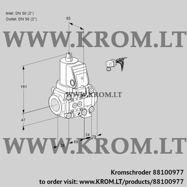 Kromschroder VAS 2E50R/50R05NVWGR/PP/PP, 88100977 gas solenoid valve, 88100977