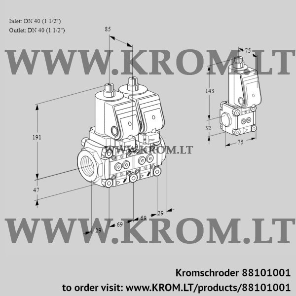 Kromschroder VCS 2T40N/40N05NNQSR/PPPP/PPBS, 88101001 double solenoid valve, 88101001