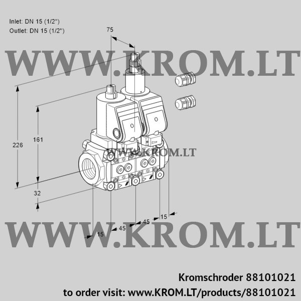 Kromschroder VCS 1E15R/15R05NLWGR3/PPPP/PPPP, 88101021 double solenoid valve, 88101021