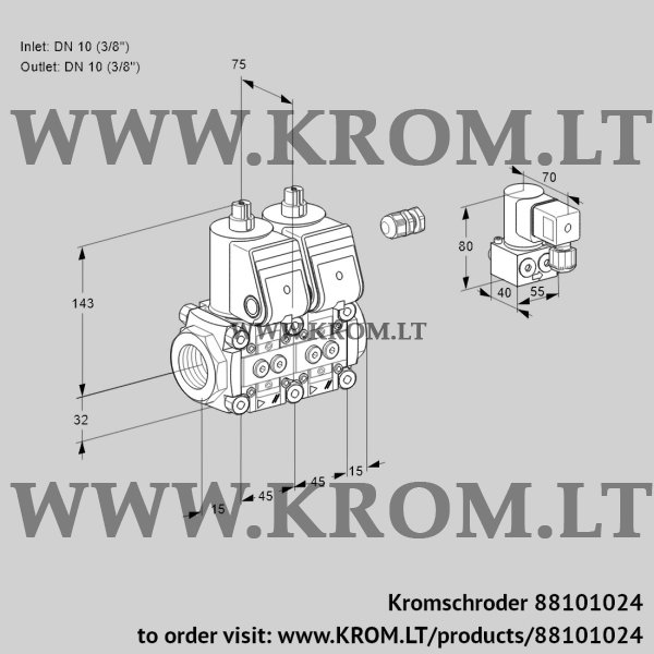 Kromschroder VCS 1E10R/10R05NNWR/PPPP/PPBY, 88101024 double solenoid valve, 88101024