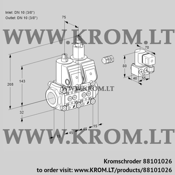 Kromschroder VCS 1E10R/10R05NLWR/PPPP/PPBY, 88101026 double solenoid valve, 88101026