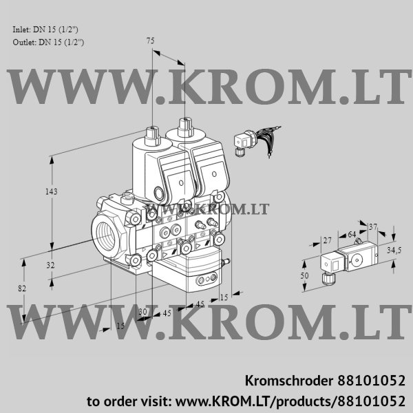 Kromschroder VCD 1E15R/15R05F2ND-25WR/2-MM/PPMM, 88101052 pressure regulator, 88101052