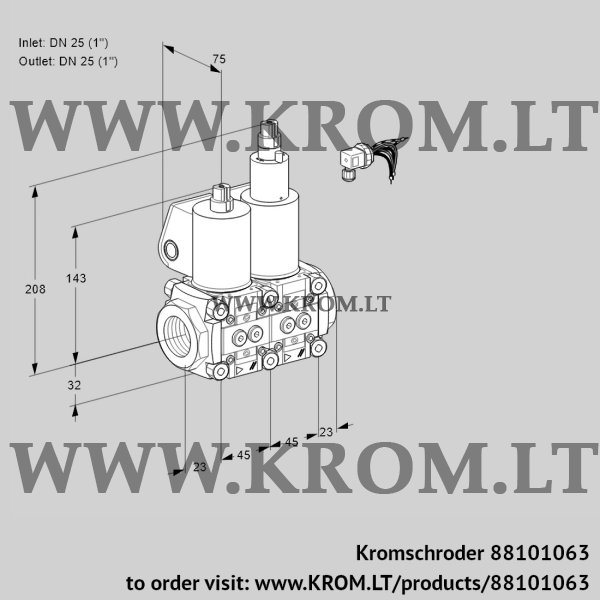 Kromschroder VCS 1E25R/25R05NLWL/PPPP/PPPP, 88101063 double solenoid valve, 88101063