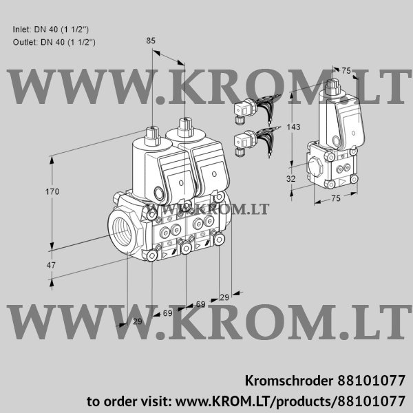 Kromschroder VCS 2E40R/40R05NNQR6/PPPP/PPBS, 88101077 double solenoid valve, 88101077