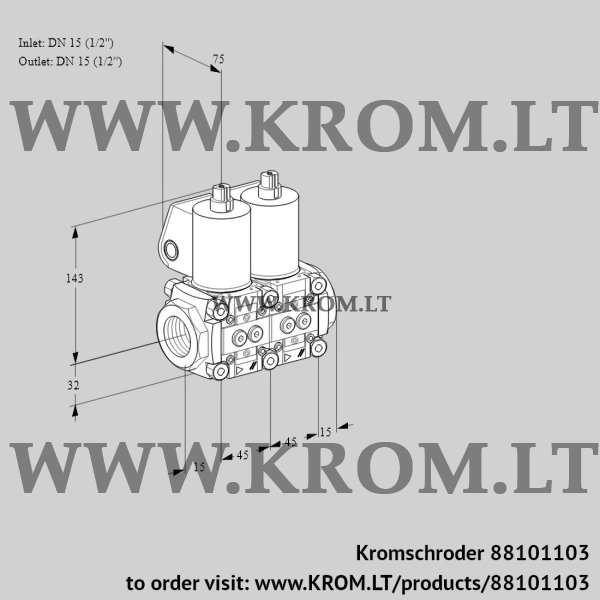 Kromschroder VCS 1E15R/15R05NNWL/PPPP/PPPP, 88101103 double solenoid valve, 88101103