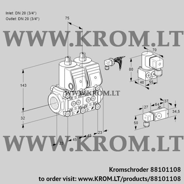 Kromschroder VCS 1E20R/20R05NNWR/PP-1/PPBY, 88101108 double solenoid valve, 88101108