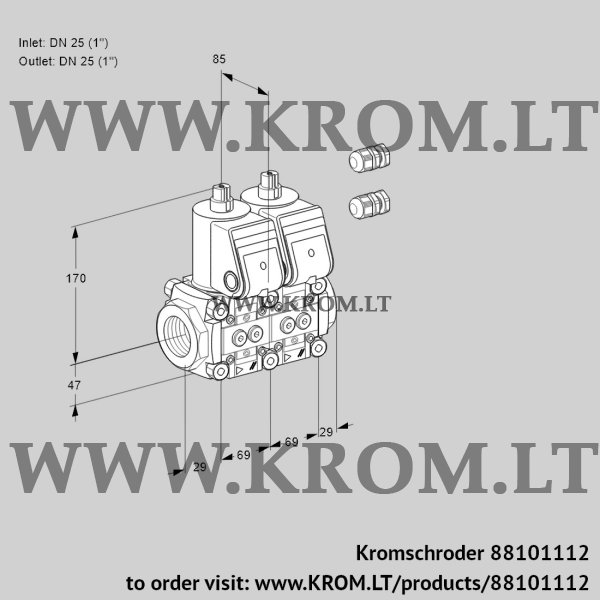 Kromschroder VCS 2E25R/25R05NNQR3/PPPP/PPPP, 88101112 double solenoid valve, 88101112