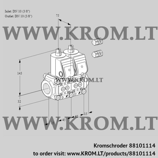 Kromschroder VCS 1E10R/10R05NNKR3/PPPP/PPPP, 88101114 double solenoid valve, 88101114