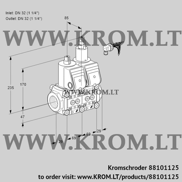 Kromschroder VCS 2E32R/32R05NLWR/PPPP/PPPP, 88101125 double solenoid valve, 88101125