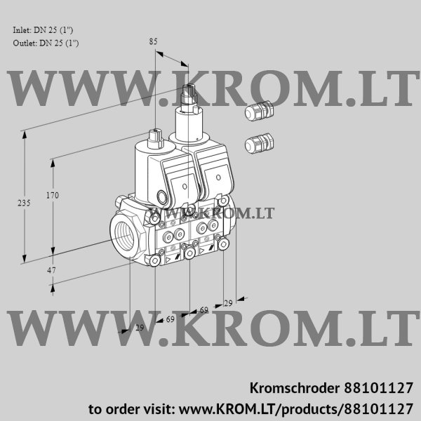 Kromschroder VCS 2E25R/25R05NLWR3/PPPP/PPPP, 88101127 double solenoid valve, 88101127