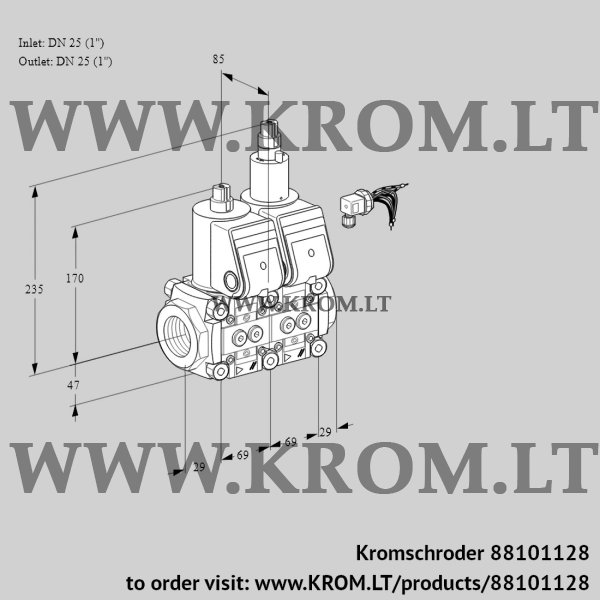 Kromschroder VCS 2E25R/25R05NLWR/PPPP/PPPP, 88101128 double solenoid valve, 88101128