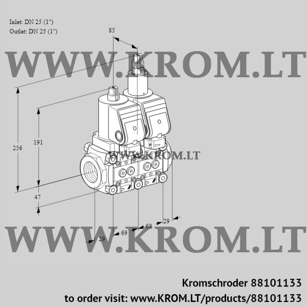 Kromschroder VCS 2T25N/25N05NLQSR/PPPP/PPPP, 88101133 double solenoid valve, 88101133