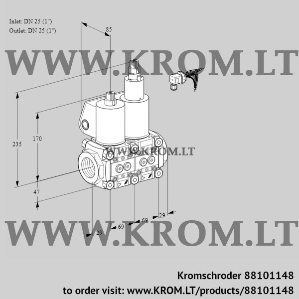 Kromschroder VCS 2E25R/25R05NLWL/PPPP/PPPP, 88101148 double solenoid valve, 88101148