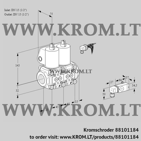 Kromschroder VCS 1E15R/15R05NNWL/PPPP/2-PP, 88101184 double solenoid valve, 88101184