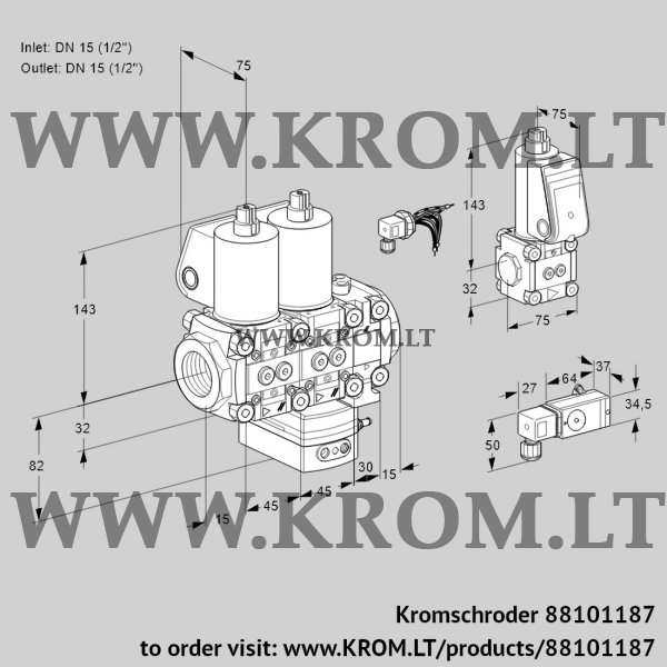 Kromschroder VCH 1E15R/15R05NHEVWL/PPZS/3--2, 88101187 flow rate regulator, 88101187