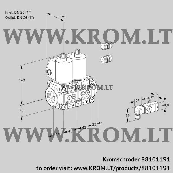 Kromschroder VCS 1E25R/25R05NNWL3/PPPP/2--3, 88101191 double solenoid valve, 88101191